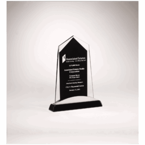 Apex Series Glass Award, Black Piano Finish Base with Silver Aluminum Accent