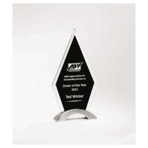 Beveled Clear Glass with Black Silkscreen and Silver Aluminum Accent Base