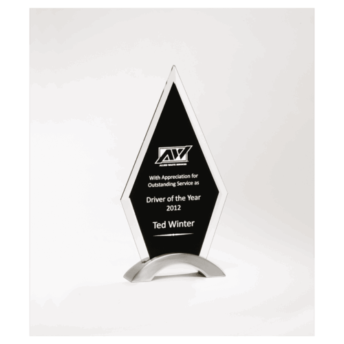 Beveled Clear Glass with Black Silkscreen and Silver Aluminum Accent Base