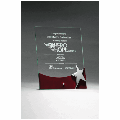 Freestanding Glass Award with High Gloss Rosewood Accent and Silver Star