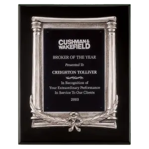 Plack Piano Finish Plaque, Antique Silver Frame Casting & Black Aluminum Plate