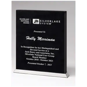 Black/Silver Laser Leather Desktop Plaque with Chrome Plated Base