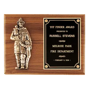 American Walnut Plaque with Firefighter Relief and Black Brass Plate