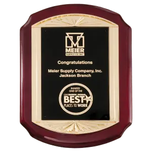 Rosewood Piano Finish Plaque with Gold Sunburst Frame and Black LaseFX Plate