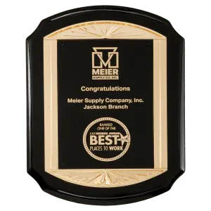 Black Piano Finish Plaque with Gold Sunburst Frame & Black LaserFX Plate