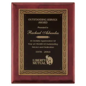 Rosewood Piano Finish Plaque w/Antique Bronze Cast Frame and Black Brass Plate