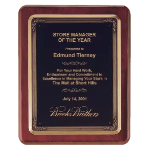 Rosewood Piano Finish Plaque w/Bronze Finish Cast Frame and Black Brass Plate