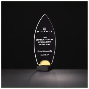 Flame Series Clear Acrylic on Black and Gold Metal Base