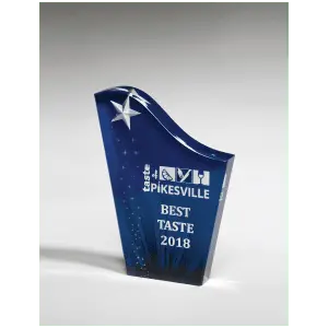 Blue Acrylic Award with Etched and Color-Filled Star on Constellation Background