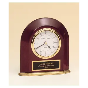 Arch Clock wiht Glass Upright and Rosewood Piano Finish Post and Base, Plate