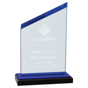 Zenith Series Acrylic Award with Blue Accents/Black Base with Blue Mirror Top