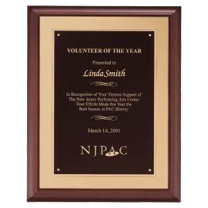 Cherry Finish Plaque w/Black Brass Plate on a Gold Embossed Back Plate