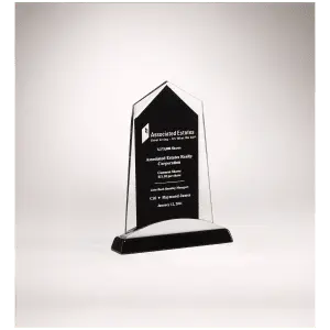 Apex Series Glass Award, Black Piano Finish Base with Silver Aluminum Accent