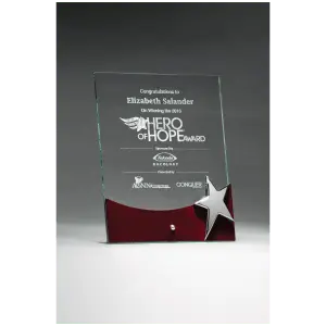 Freestanding Glass Award with High Gloss Rosewood Accent and Silver Star