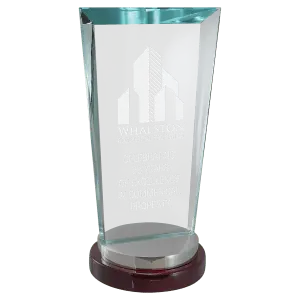 Premium Series Sapphire Glass Award with Rosewood and Aluminum Base