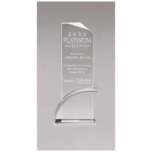 Silver Contemporary Clear Glass Award, Arched Base with Matte Metallic Finish