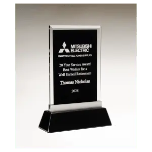 Rectangular Black Silkscreened Glass Award with Black Piano Finish Base